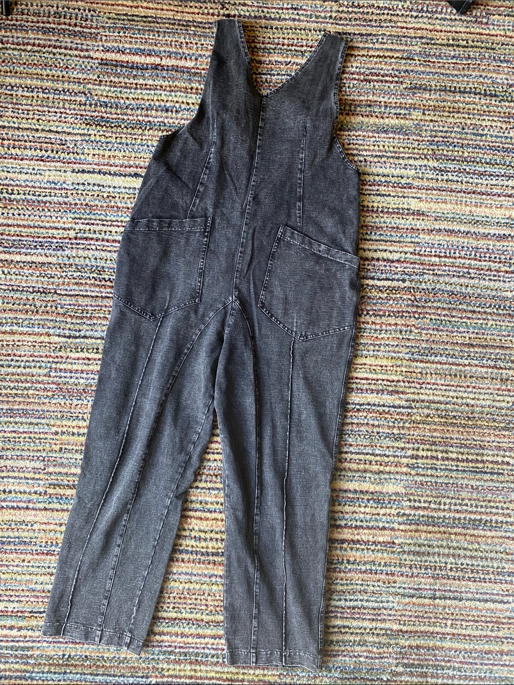 Maternity knit Black Denim Overalls with Front Pockets
